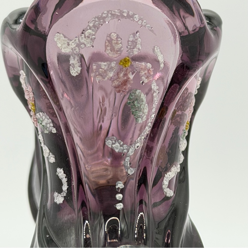 Fenton Amethyst Purple Hand Painted Glass Shoe - Signed - Sticker - Vintage EUC - Picture 10 of 11